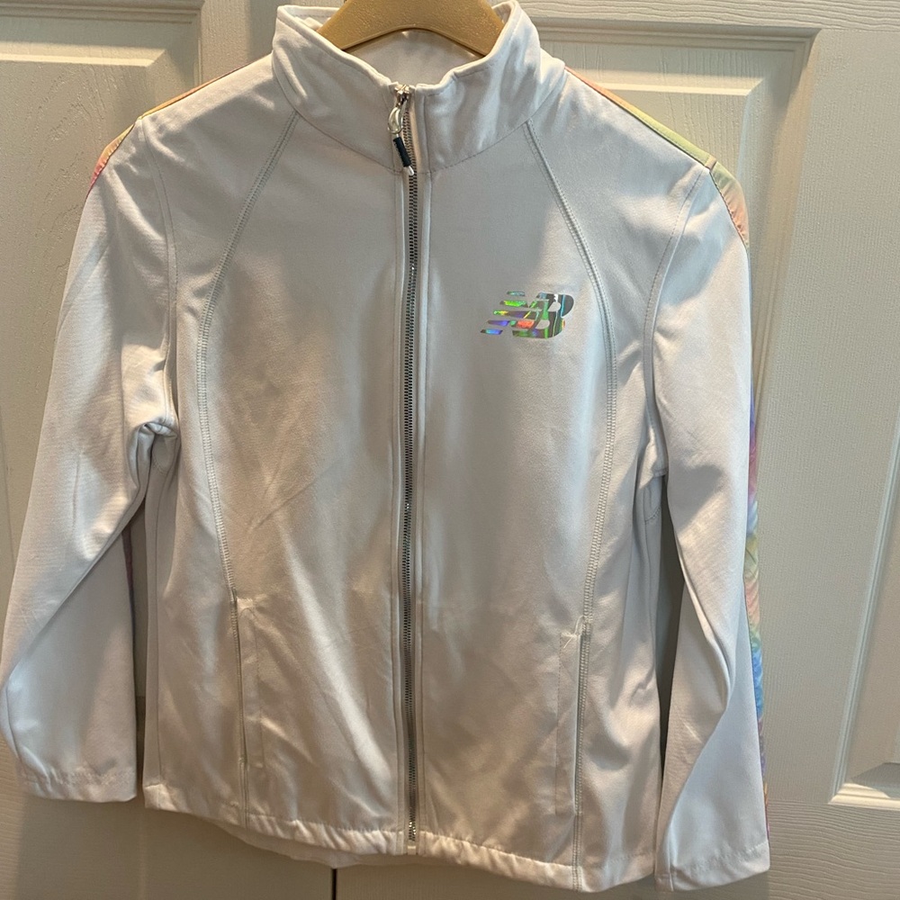 New Balance Women's White‎ Full Zip Jacket Holographic Logo Size Small NWT